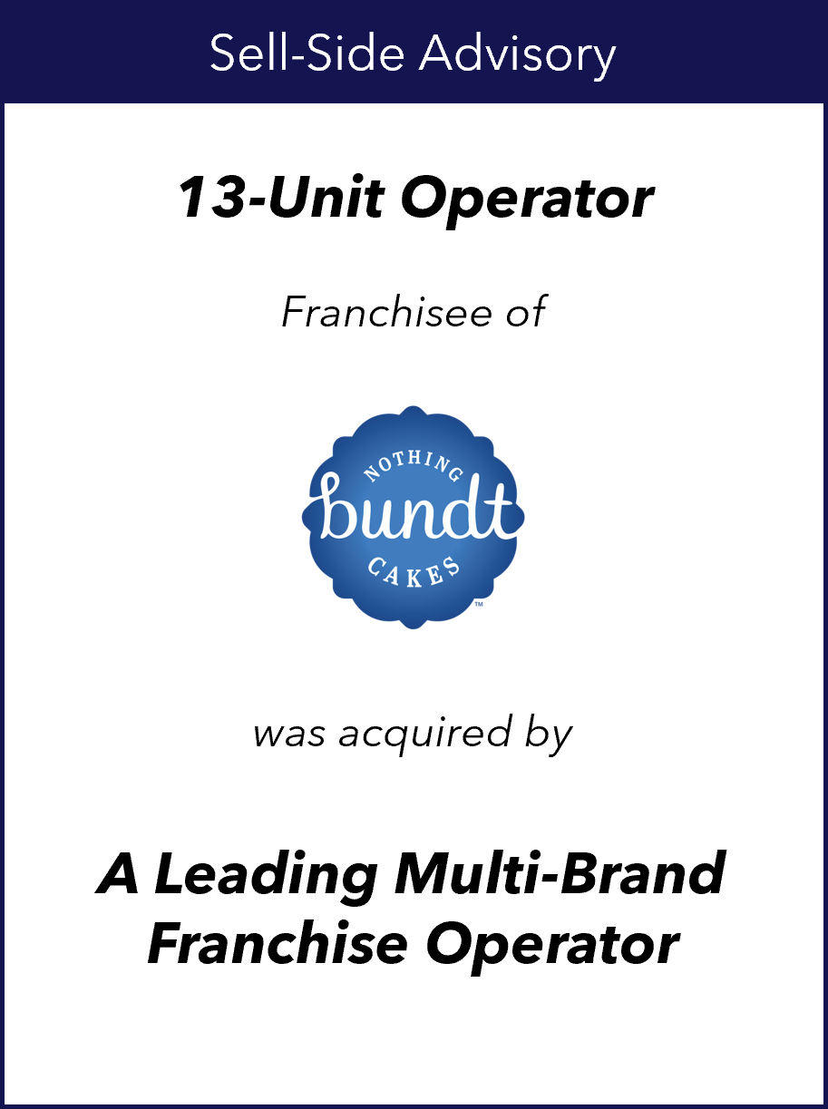 A 13-unit operator, franchisee of Nothing Bundt Cakes, was acquired by a leading multi-brand franchise operator. Sell-side advisory.